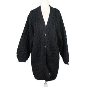 Vintage 80s Marina Spadafora Black Italian Wool Chunky Cardigan Sweater M